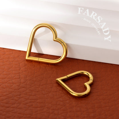 16G Titanium Heart Daith Earring, Hinged Clicker Hoop Gold Plated, Daith Piercing Jewelry, Helix Tragus Ring 1.2x8mm 10mm
