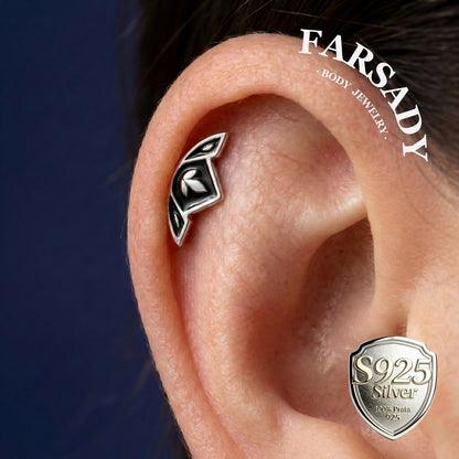 Dark Lotus Helix Stud Earring Sterling Silver| Titanium Flat Back Edgy Conch Piercing Jewelry| 16G 18G Lobe, Tragus Threadless Push Pin Stud