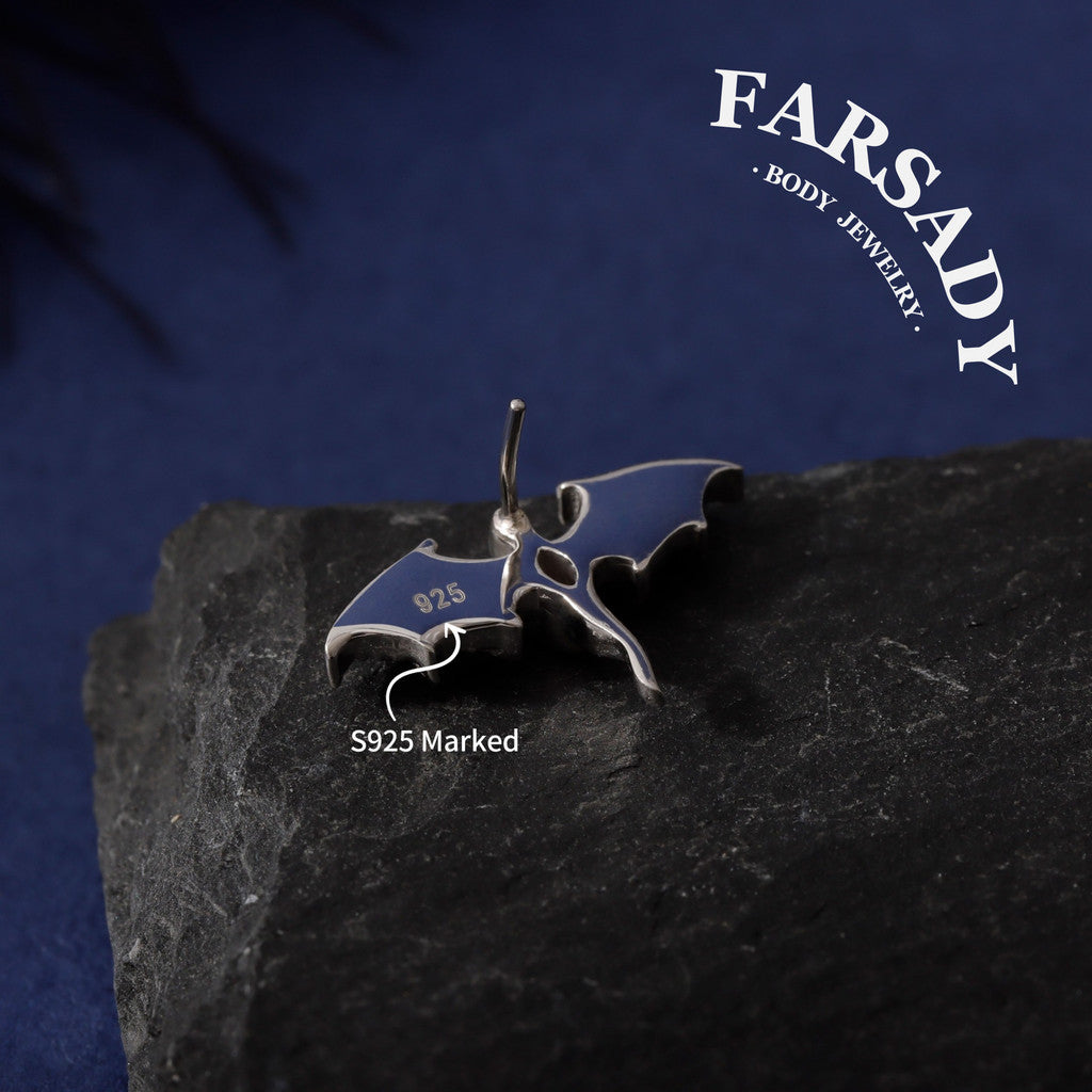 Flying Dragon Threadless Push In Helix Stud Earring| 18K Gold Plated Sterling Silver Flat Back Labret| Tragus Helix Conch Stud, Nose Stud
