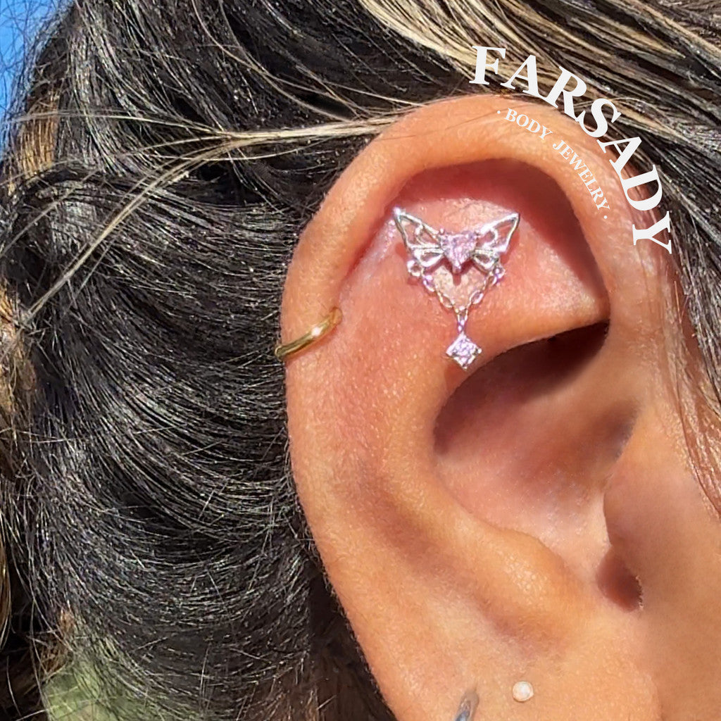 Winged Lumen - Sterling Silver Push In Stud / Fits Cartilage Helix Tragus Lobe Earring  / 18K Gold-Plated Threadless Flat Back Piercing, Hypoallergenic Jewelry for Sensitive Skin,