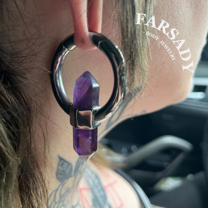 Amethyst Lenis - 316L Magnetic Hinged Ear Weights / Fits 3G 2G Stretched Ear Lobes Tunnels Plugs