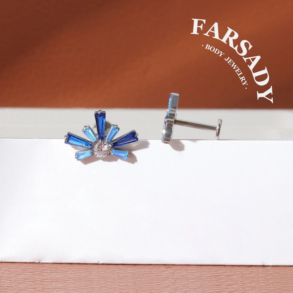 Sapphire Burst - F136 Titanium Internally Threaded Stud / Fits Cartilage Helix Tragus Lobe Piercing
