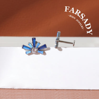 Sapphire Burst - F136 Titanium Internally Threaded Stud / Fits Cartilage Helix Tragus Lobe Piercing