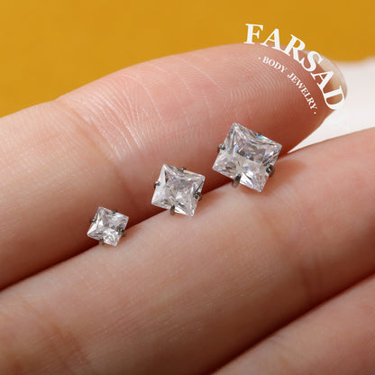 Color Square Zircon - F136 Titanium Colorful CZ Replacement Tops / Fits Threadless Ear Studs