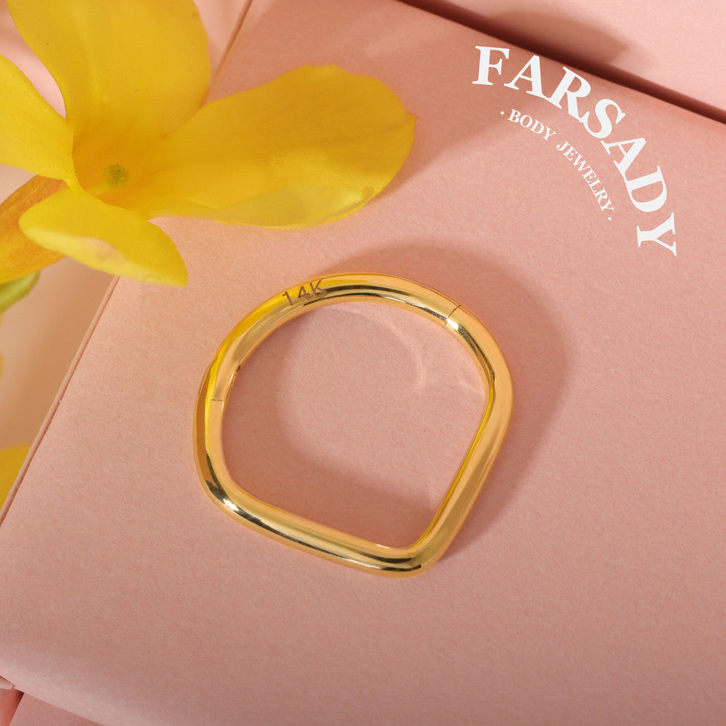 Golden Heartline - Solid 14K Gold Hinged Clicker Hoop / Fits 16G Septum Ring Helix Conch Cartilage Earring