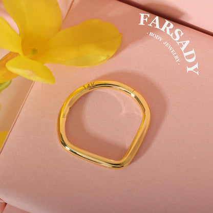 Golden Heartline - Solid 14K Gold Hinged Clicker Hoop / Fits 16G Septum Ring Helix Conch Cartilage Earring