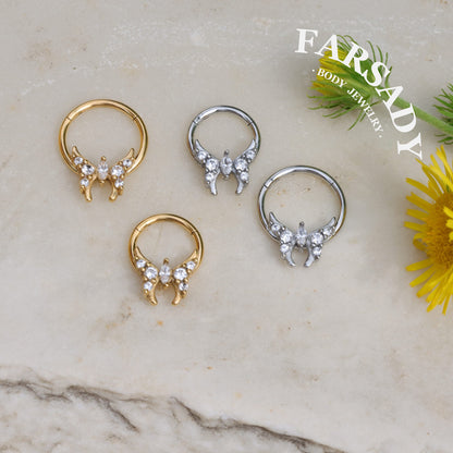 Fairy Wing - CZ Hinged Clicker Hoop / Fits 16G Septum Ring Helix Conch Cartilage Earring