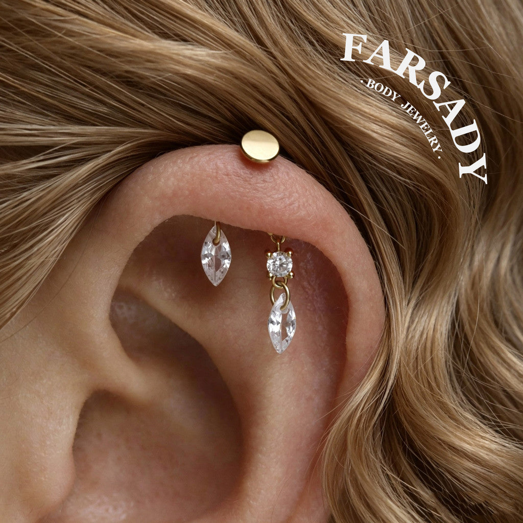 Marquise Twin - 925 Silver Threadless Stud / Fits Vertical Helix Hidden Rook Earring