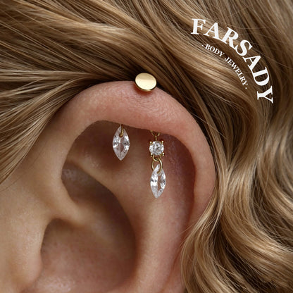 Marquise Twin - 925 Silver Threadless Stud / Fits Vertical Helix Hidden Rook Earring