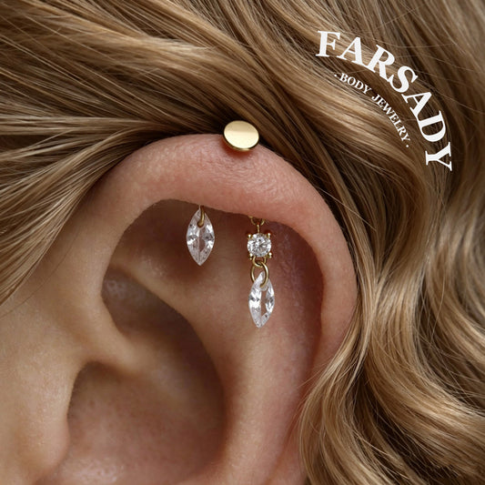 Marquise Twin - 925 Silver Threadless Stud / Fits Vertical Helix Hidden Rook Earring