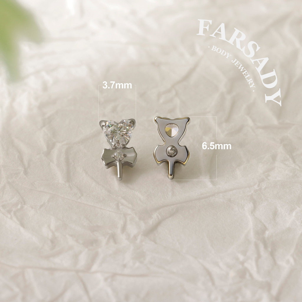 Heart Clover - F136 Titanium Internally Threaded Stud / Fits Cartilage Helix Tragus Lobe Nostril Piercing