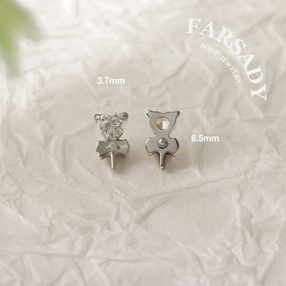 Heart Clover - F136 Titanium Internally Threaded Stud / Fits Cartilage Helix Tragus Lobe Nostril Piercing