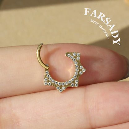 Octa Star - F136 Titanium Hinged Clicker Hoop / Fits 16G Septum Ring Helix Conch Cartilage Earring