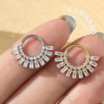 Sun Burst - F136 Titanium Hinged Clicker Hoop / Fits 16G Septum Ring Helix Conch Cartilage Earring