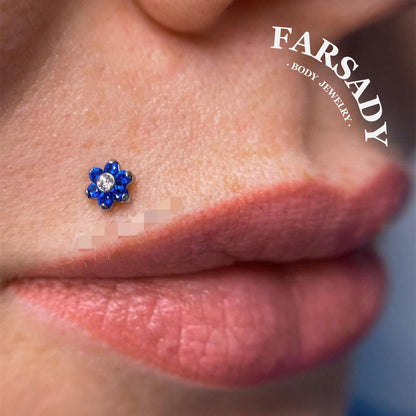 Six Stone Flower - F136 Titanium Internally Threaded Stud / Fits Cartilage Helix Tragus Lobe Nostril Piercing
