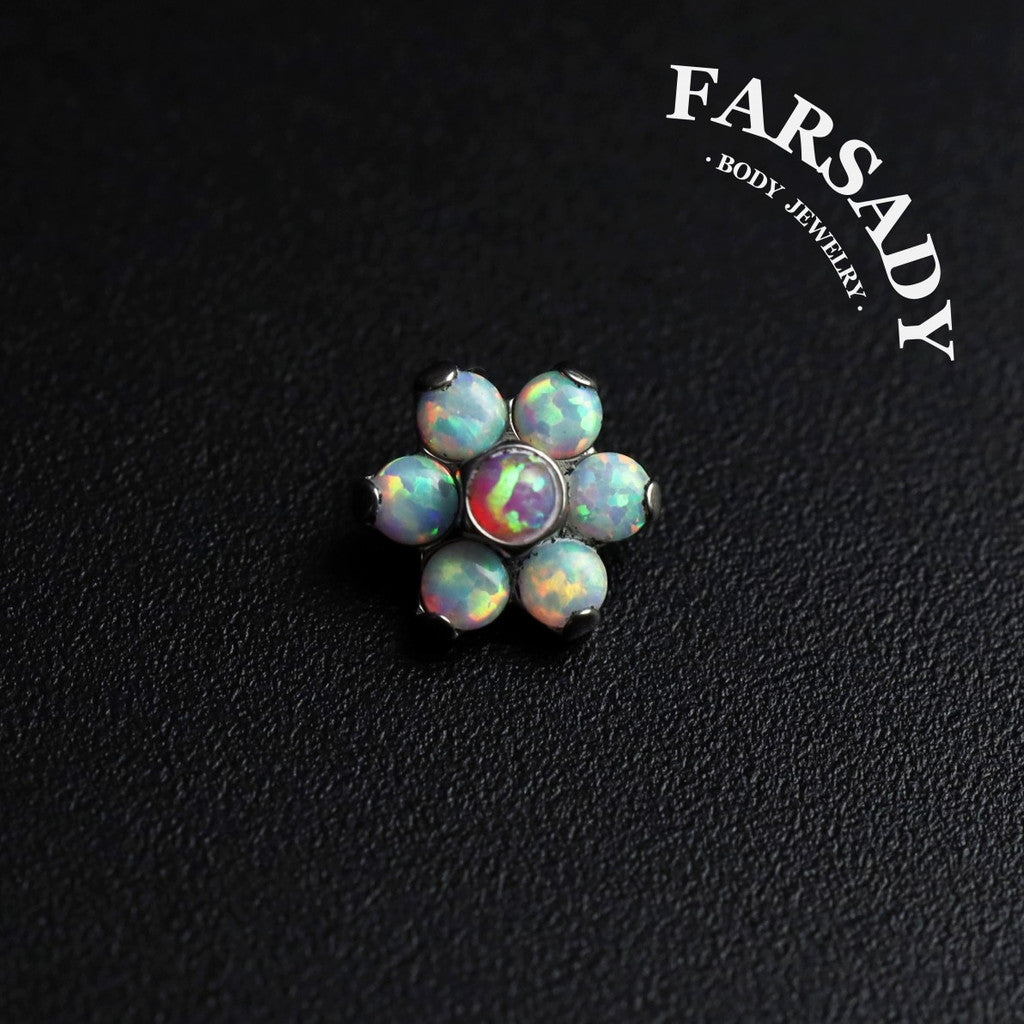 Six Stone Flower - F136 Titanium Internally Threaded Stud / Fits Cartilage Helix Tragus Lobe Nostril Piercing
