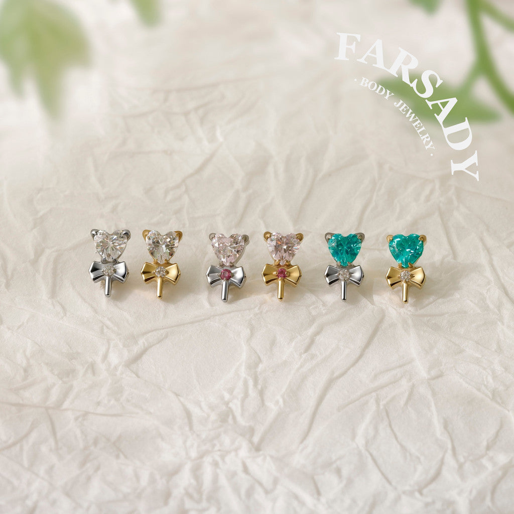 Heart Clover - F136 Titanium Internally Threaded Stud / Fits Cartilage Helix Tragus Lobe Nostril Piercing