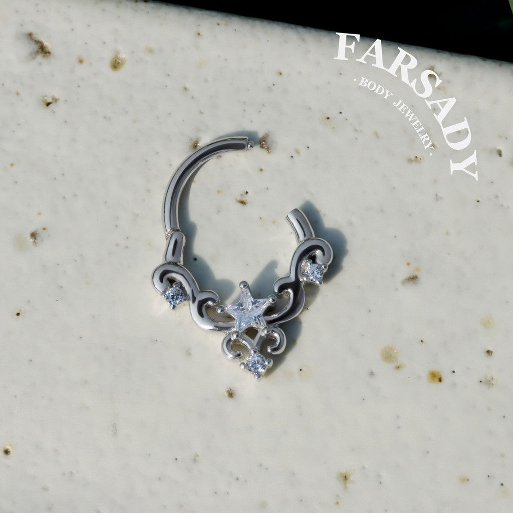 Sterling Silver Star-Shape CZ Septum Ring: S925 Plated 18K Gold, Alt Fashion Daith Earring, Sharp Spike Helix Tragus Conch Hoop Jewelry