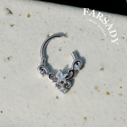 Sterling Silver Star-Shape CZ Septum Ring: S925 Plated 18K Gold, Alt Fashion Daith Earring, Sharp Spike Helix Tragus Conch Hoop Jewelry