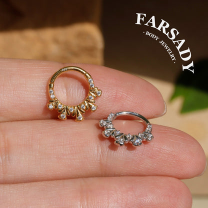 Peacock Tail Daith Hoop Earring: Sterling Silver Plated 18k solid gold, Hinged Septum Hoop Piercing Jewelry, Helix Tragus Cartilage Hoop