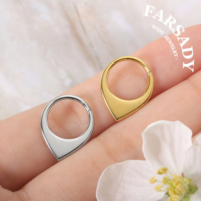 Polished V Shap - ASTM F136 Titanium Hinged Clicker Hoop / Fits 16G Septum Ring Helix Conch Cartilage Earring / Elegant Minimal Piercing, Hypoallergenic Jewelry for Sensitive Skin