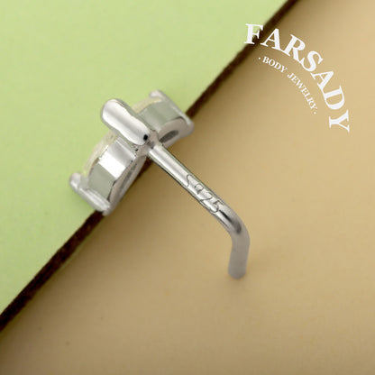 Twin Marquise Sprout - 925 Silver L-Shape Stud / Fit 20G Nose Ring