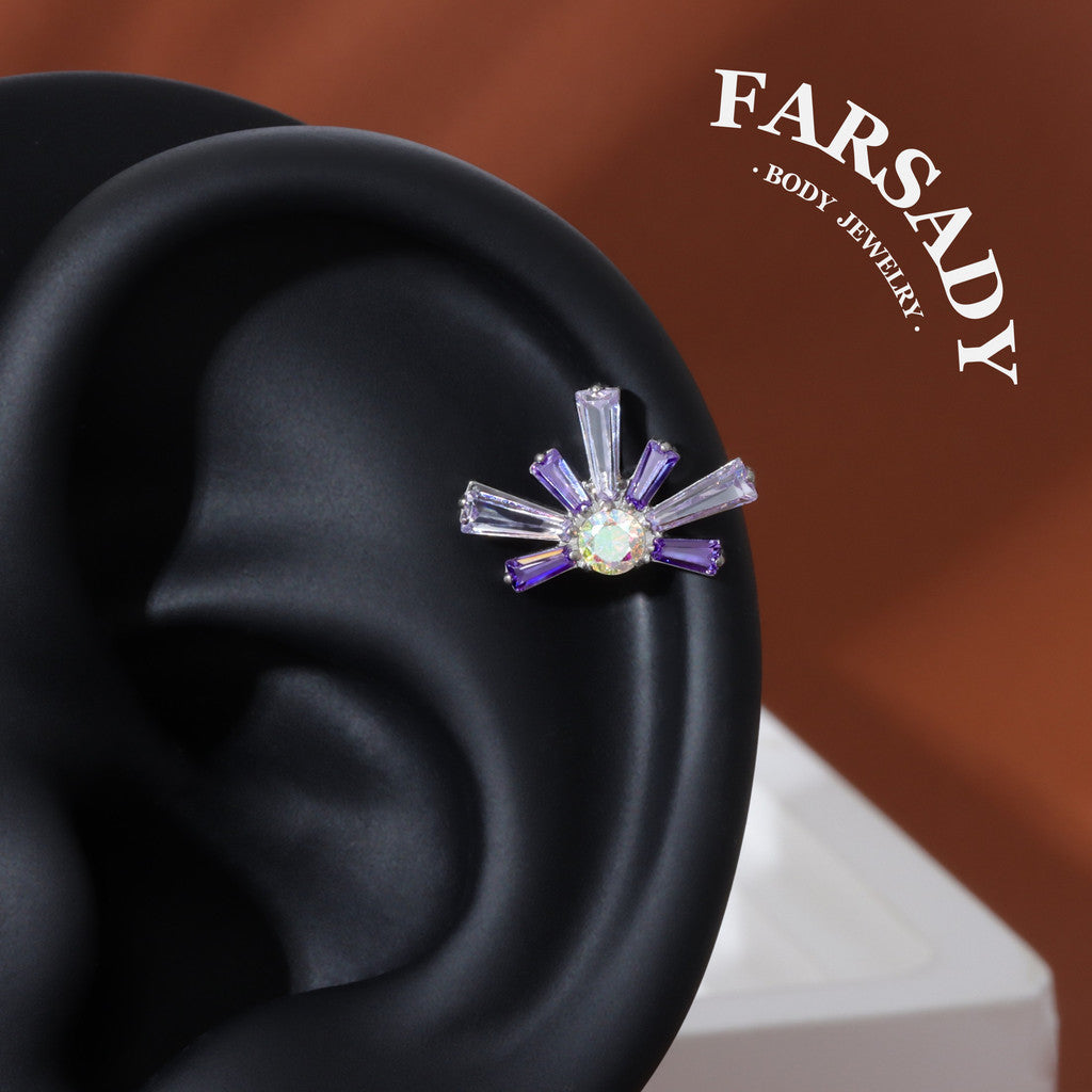 Lavender Burst- F136 Titanium Internally Threaded Stud / Fits Cartilage Helix Tragus Lobe Piercing