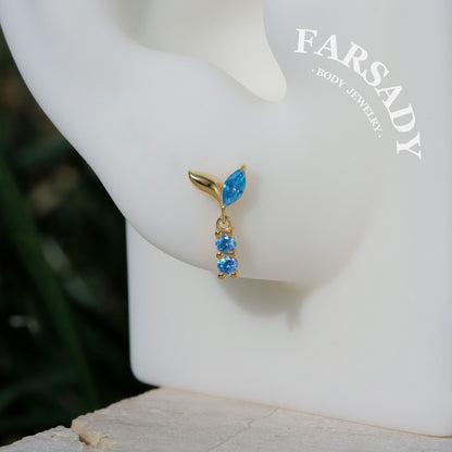 Azure Sprout - 925 Silver Threadless Stud / Fits Cartilage Helix Tragus Lobe Earring