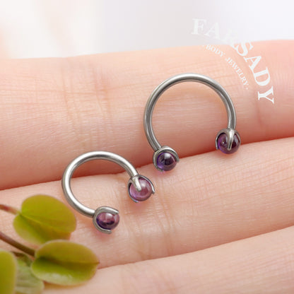 Violet Arc - F136 Titanium Internally Threaded Curved Barbell Ring / Fits 16G Septum Ring Helix Conch Daith Earring