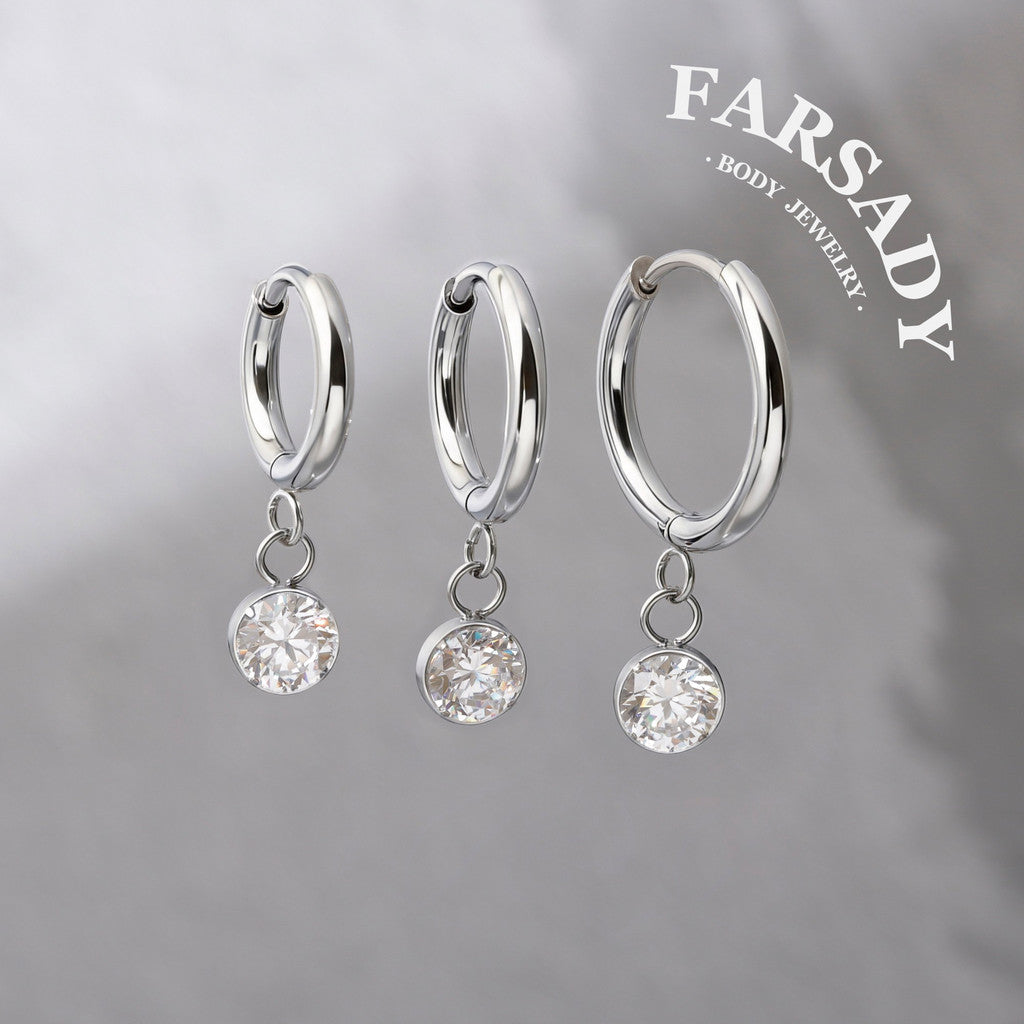 Drop Lume - F136 Titanium CZ Hinged Clicker Hoop / Fits 18G Helix Conch Cartilage Earring