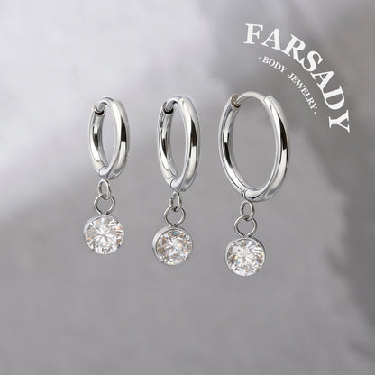 Drop Lume - F136 Titanium CZ Hinged Clicker Hoop / Fits 18G Helix Conch Cartilage Earring
