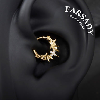 Dusk Wing - 925 Silver CZ Hinged Clicker Hoop / Fits 16G Septum Ring Helix Conch Daith Earring