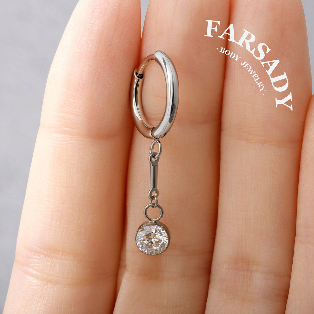 Lunar Pendulum - F136 Titanium CZ Hinged Clicker Hoop / Fits 18G Helix Conch Cartilage Earring