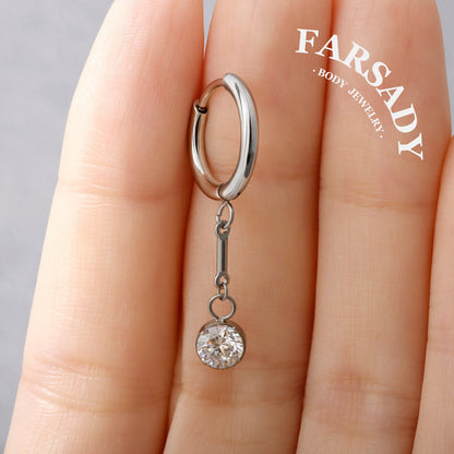 Lunar Pendulum - F136 Titanium CZ Hinged Clicker Hoop / Fits 18G Helix Conch Cartilage Earring