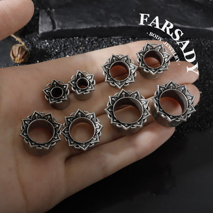 Dark Lotus - 316L Ear Tunnels / Fits Stretched Ear Lobes Plugs