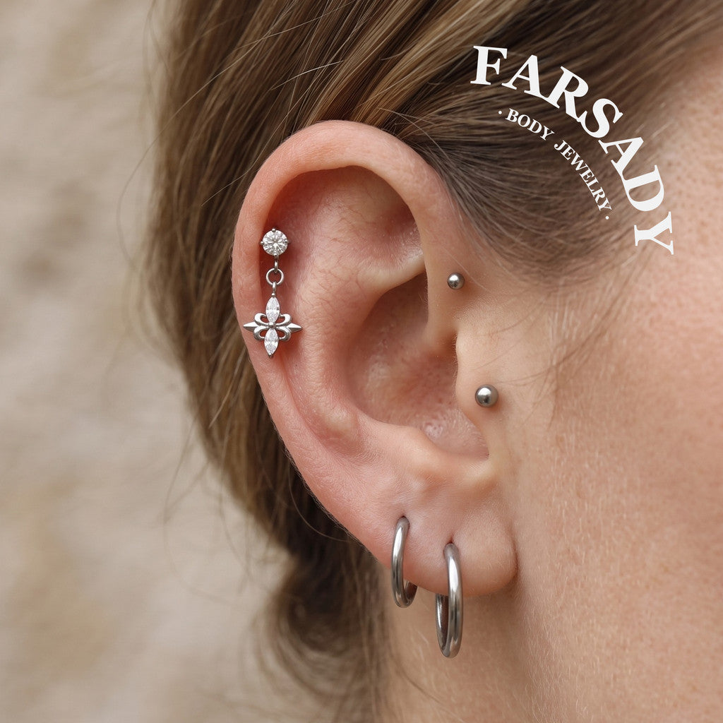 Lily Dangle - F136 Titanium Internally Threaded Stud / Fits Cartilage Helix Tragus Lobe Nostril Piercing