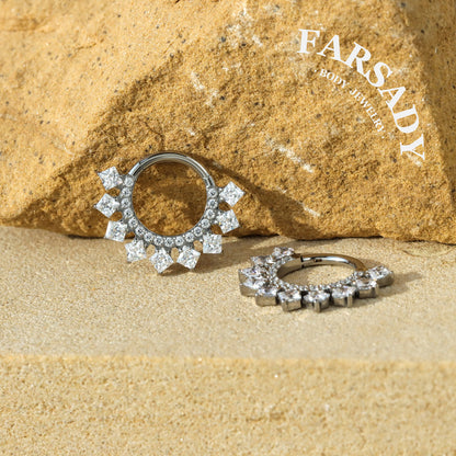 Diamond Spire - F136 Titanium Hinged Clicker Hoop / Fits 16G Septum Ring Helix Conch Cartilage Earring