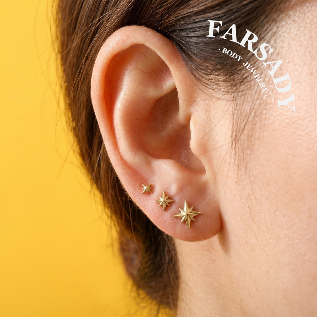 Octagram Lumen - F136 Titanium Replacement Tops / Fits Internal Thread Ear Studs