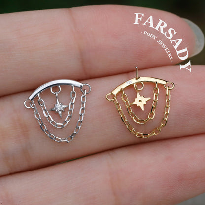 North Star Linkage - Sterling Silver Push In Stud / Fits Cartilage Helix Tragus Lobe Earring