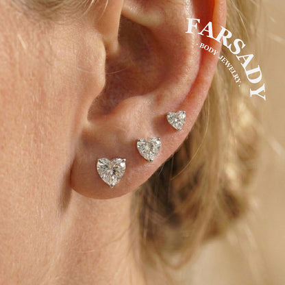 Heart Zircon - F136 Titanium Colorful CZ Replacement Tops / Fits Threadless Ear Studs