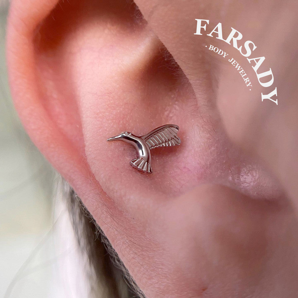Winged Hush - F136 Titanium Internally Threaded Stud / Fits Cartilage Helix Tragus Lobe Nostril Piercing