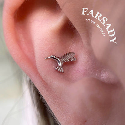 Winged Hush - F136 Titanium Internally Threaded Stud / Fits Cartilage Helix Tragus Lobe Nostril Piercing