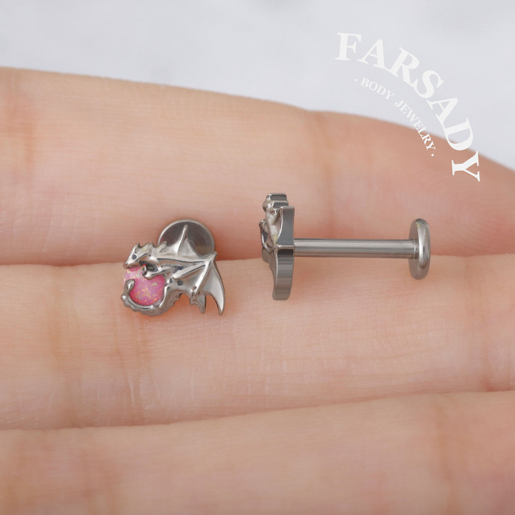 Rose Orb Dragon - F136 Titanium Internally Threaded Stud / Fits Cartilage Helix Tragus Lobe Nostril Piercing