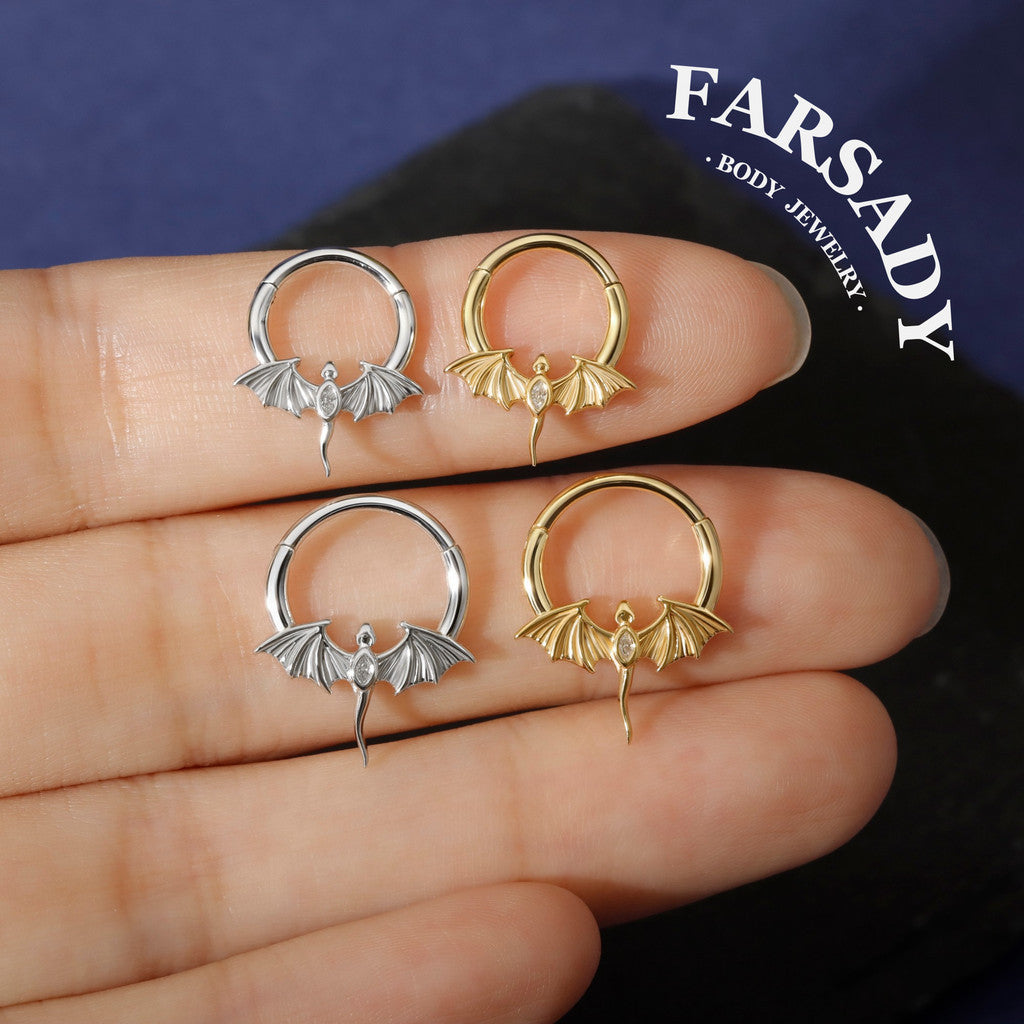 16G Flying Dragon Daith Hoop Earring| Sterling Silver Daith ewelry| Original Design Septum Clicker| Helix Piercing| Gothic Halloween Jewelry