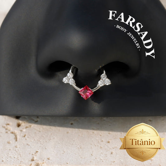 Titanium Septum Ring| 16G Hinged Septum Clicker| Pink Crystal Helix Earring| Silver Daith Piercing Jewelry| Shiny Septum Ring Daily