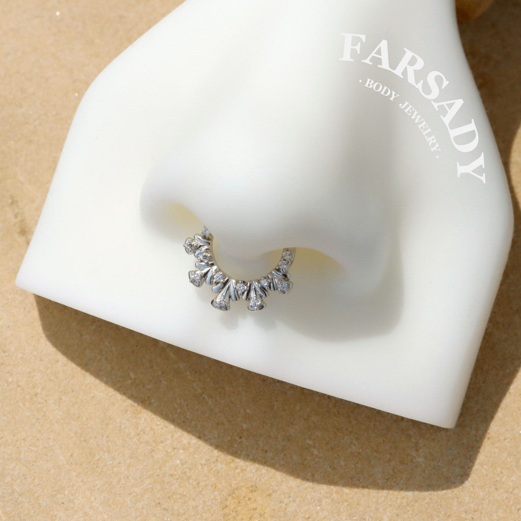 Peacock Tail Daith Hoop Earring: Sterling Silver Plated 18k solid gold, Hinged Septum Hoop Piercing Jewelry, Helix Tragus Cartilage Hoop