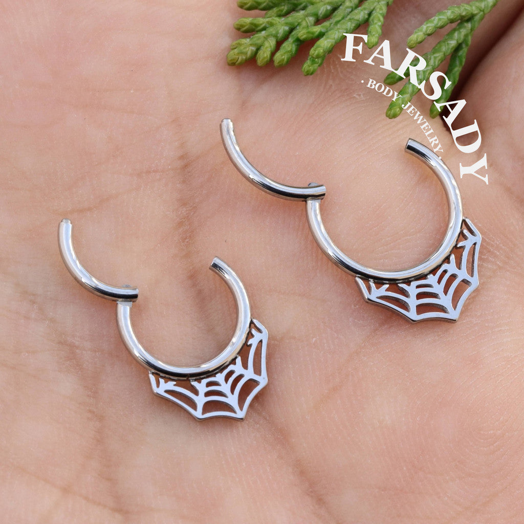 16G Spiderweb Hinged Septum Ring/Nose Ring Clicker/Sentulum Piercing Jewelry/Daith Earring Hoop/Helix Clicker Silvery Golden 1.2*8mm/10mm