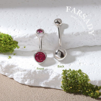 Crimson Twin Gem - 925 Silver Red CZ Belly Button Ring / Fits 14G Navel Piercing