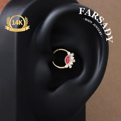 Crimson Iris - Solid 14K Gold Hinged Clicker Hoop / Fits 16G Septum Ring Helix Conch Cartilage Earring