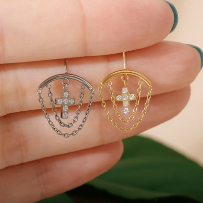 Layer Chain Cros - F136 Titanium Threadless Stud / Fits Vertical Helix Hidden Rook Earring